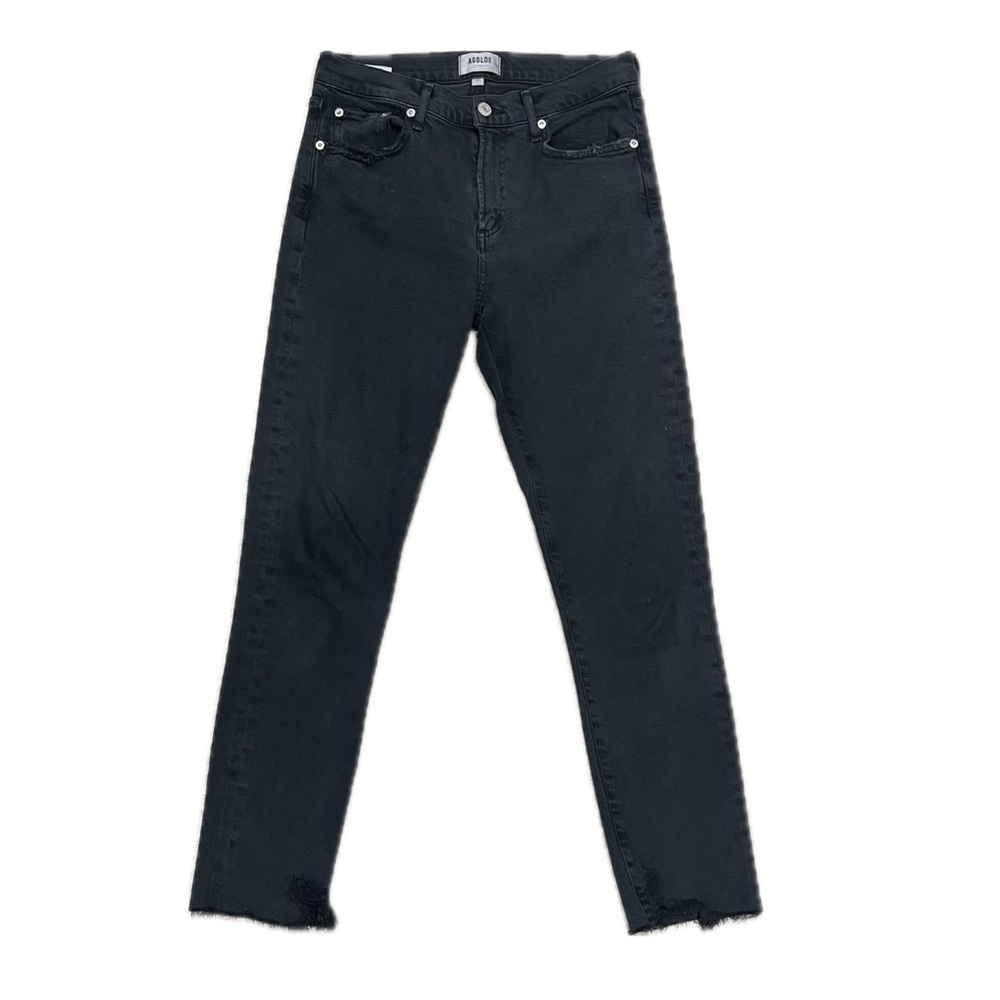 AGOLDE Toni Mid Rise Straight Black Jeans Size 27 Distressed Black Denim